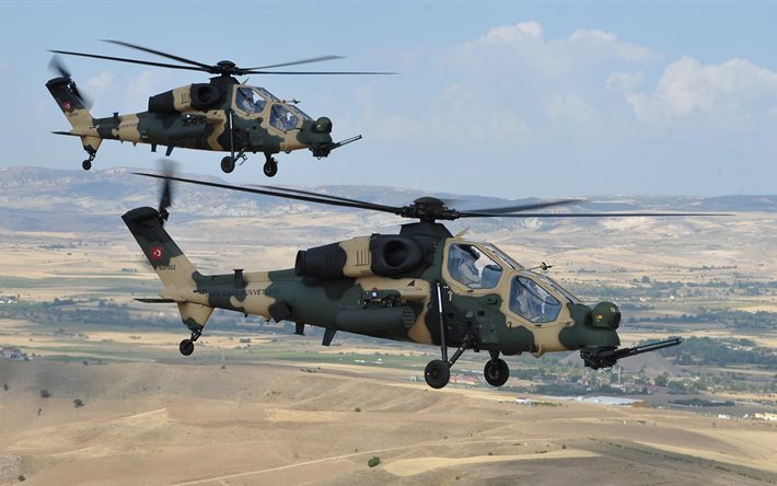 t-129, with, army, combat helicopter, turkish air force
