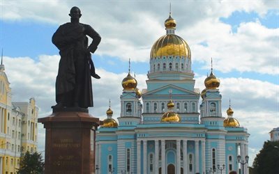 saransk, fyodor ushakov, admiral, temple, mordovia, cathedral square, monument, russia