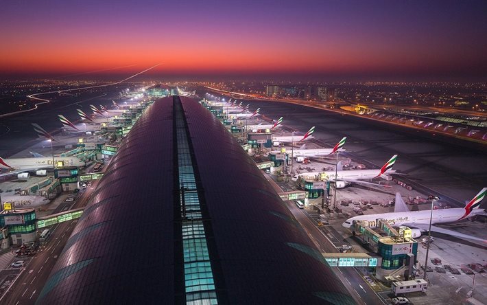 مطار دبي, الداخلية, الأمتعة, دبي, الطائرة, التعامل مع, مطار, الطيران المدني