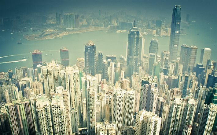 asia, hong kong, skyscrapers, megapolis, china, panorama