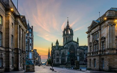 إدنبرة, اسكتلندا, بناء, الكاتدرائية, النحت, الشارع, القديمة, تمثال, الكنيسة, برج, المدينة