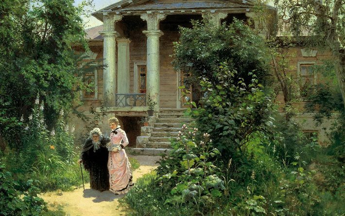 artista, vasily polenov, foto, nonna giardino, 1878, un&#39;opera d&#39;arte