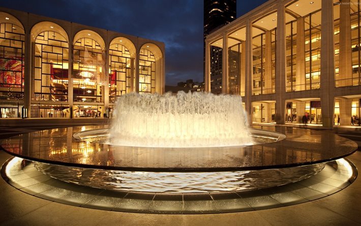 夜, 首都オペラ, リンカーンセンター, 米国, 劇場, 噴水, ニューヨーク
