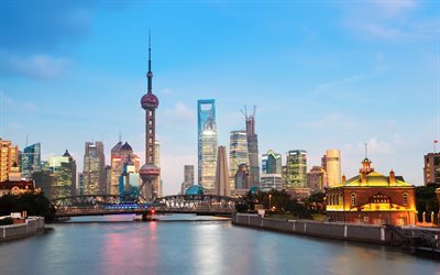 architecture, building, modern, bridge, tower, center, shanghai, asia, city, skyscrapers, night, megapolis, urban landscape