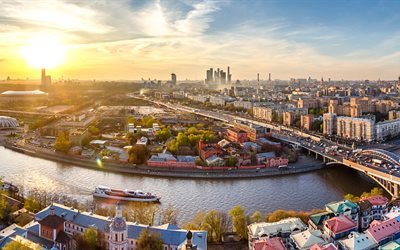 panorama, bridge, megapolis, downtown, russia, center, moscow, river