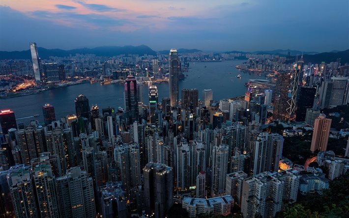 香港, 高層ビル群, 都市, メガポリス, パノラマ