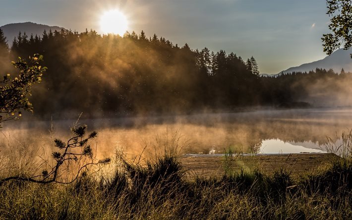 lac egel&#39;, la nature, egelsee lac, la carinthie, autriche, le brouillard