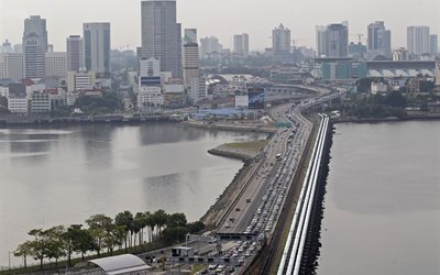 singapore, causeway, malaysia, city, dam, megapolis, skyscrapers