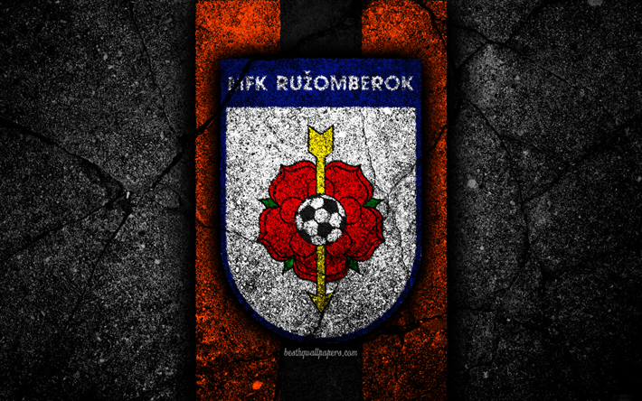 Ruzomberok FC, 4k, ロゴ, Fortuneリーグ, サッカー, 黒石, スロバキア, MFK Ruzomberok, アスファルトの質感, スロバキアサッカークラブ, FC Ruzomberok