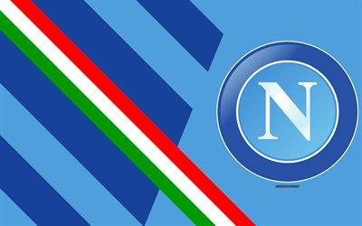 SSC Napoli, 4k, الإيطالي لكرة القدم, شعار, 2D art, خلفية زرقاء, دوري الدرجة الاولى الايطالي, إيطاليا, نابولي, علم إيطاليا, كرة القدم