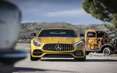 A Mercedes-AMG GT R Coup&#233;, 4k, vista frontal, 2018 carros, supercarros, AMG, Mercedes