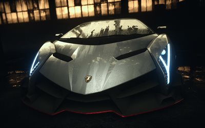 Lamborghini Veneno, 4k, autosimulator, 2018 jogos, Forza Motorsport 7, Veneno