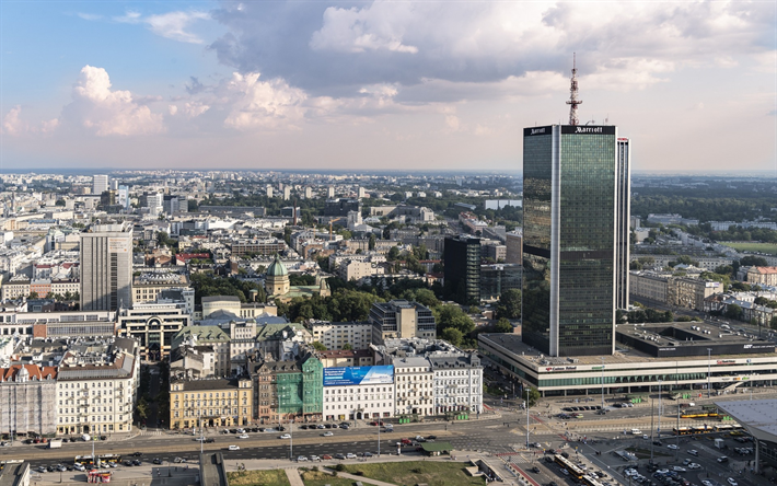 Warsaw, cityscape, The capital of Poland, Hotel Marriott, city panorama, Polish city, Poland