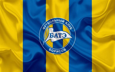 FC BATE Borisov, 4k, seta, trama, logo, Bielorusso di calcio per club, giallo, blu, bandiera, tessuto, della bielorussia Premier League, Borisov, Bielorussia, calcio, arte creativa