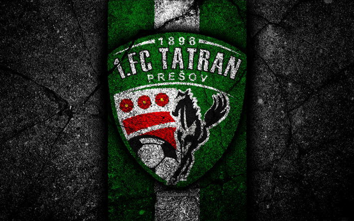 Tatran Presov FC, 4k, el logotipo, la Fortuna de la liga, el f&#250;tbol, la piedra negra, Eslovaquia, Tatran Presov, asfalto textura, eslovaco club de f&#250;tbol, el FC Tatran Presov