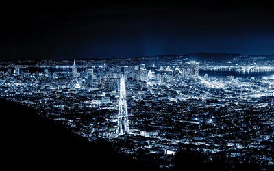 سان فرانسيسكو, 4k, بانوراما, nightscapes, الولايات المتحدة الأمريكية, أمريكا, أضواء الليل