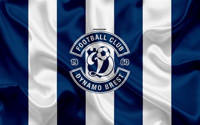 FC Dynamo Brest, 4k, siden konsistens, logotyp, Vitryska football club, bl&#229; silk flag, tyg konst, Vitryska Premier League, Brest, Vitryssland, fotboll, kreativ konst