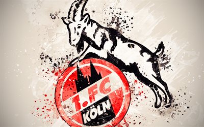 FC Koln, 4k, الطلاء الفن, شعار, الإبداعية, فريق كرة القدم الألمانية, الدوري الالماني 2, خلفية بيضاء, أسلوب الجرونج, كولونيا, ألمانيا, كرة القدم