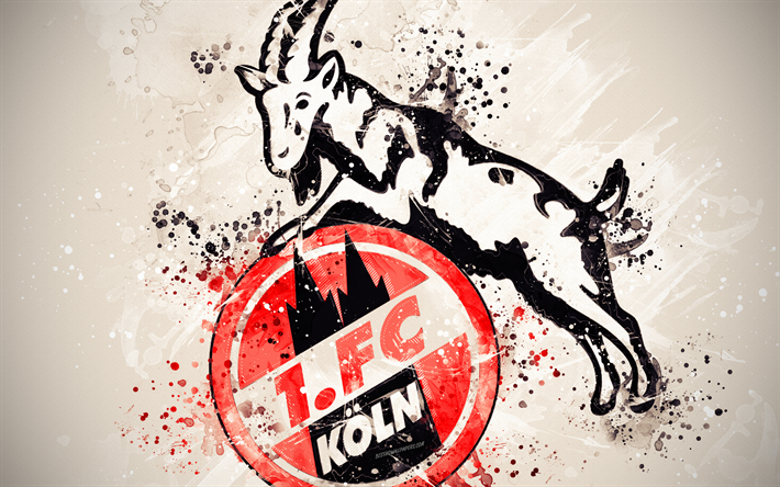 FC Koln, 4k, pintura, arte, logotipo, creativo, alem&#225;n equipo de f&#250;tbol, de la Bundesliga 2, emblema, fondo blanco, estilo grunge, Colonia, Alemania, el f&#250;tbol