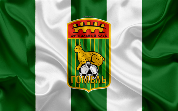 FC Gomel, 4k, ipek doku, logo, Belarus Futbol Kul&#252;b&#252;, yeşil beyaz bayrak, ipek, kumaş sanatı, Beyaz Rusya Premier Lig Gomel, Belarus, futbol, yaratıcı sanat