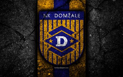 Domzale FC, 4k, logo, PrvaLiga, futbol, siyah taş, Slovenya, NK Domzale, asfalt doku, Slovenya Futbol Kul&#252;b&#252; FC Domzale