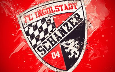 FC Ingolstadt 04, 4k, paint art, logo, creative, German football team, Bundesliga 2, emblem, red background, grunge style, Ingolstadt, Germany, football