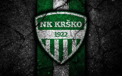 Krsko FC, 4k, logo, PrvaLiga, football, soccer, black stone, Slovenia, NK Krsko, asphalt texture, Slovenian football club, FC Krsko