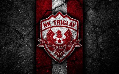 Triglav FC, 4k, logo, PrvaLiga, football, soccer, black stone, Slovenia, NK Triglav, asphalt texture, Slovenian football club, FC Triglav