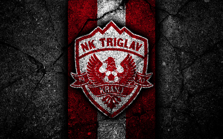 Triglav FC, 4k, logo, PrvaLiga, futebol, pedra preta, Eslov&#233;nia, NK Triglav, a textura do asfalto, Esloveno futebol clube, FC Triglav