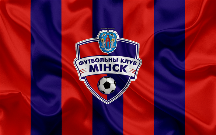 FC Minsk, 4k, seta, trama, logo, Bielorusso di calcio per club, rosso, blu, bandiera, tessuto, della bielorussia Premier League, Minsk, Bielorussia, calcio, arte creativa