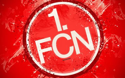 FC Nurnberg, 4k, paint taidetta, logo, luova, Saksan jalkapallon joukkue, Bundesliga 2, tunnus, punainen tausta, grunge-tyyliin, N&#252;rnberg, Baijeri, Saksa, jalkapallo