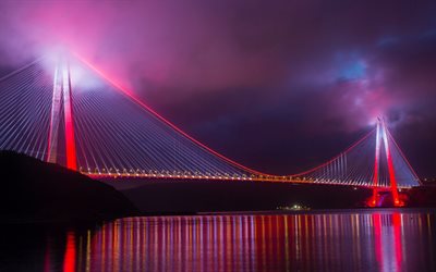 Yavuz Sultan Selim Bridge, Bosphorus, natt, dimma, Istanbul, Turkiet