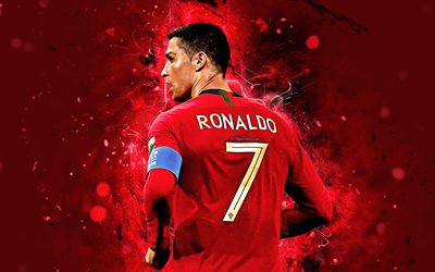 Cristiano Ronaldo, 4k, vue de dos, CR7, l&#39;art abstrait, l&#39;&#201;quipe Nationale du Portugal, fan art, Ronaldo, football, footballeurs, en uniforme rouge, l&#39;&#233;quipe portugaise de football