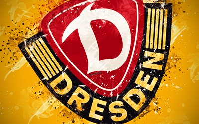 SG Dynamo Dresden, 4k, m&#229;la konst, logotyp, kreativa, Tysk fotboll, Bundesliga 2, emblem, gul bakgrund, grunge stil, Dresden, Tyskland, fotboll