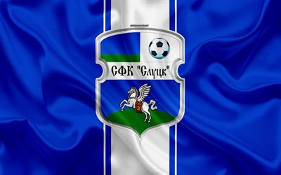 FC Slutsk, 4k, ipek doku, logo, Belarus Futbol Kul&#252;b&#252;, mavi ipek bayrak, kumaş sanatı, Beyaz Rusya Premier Lig Slutsk, Beyaz Rusya, futbol, yaratıcı sanat