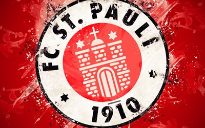 FC St Pauli, 4k, m&#229;la konst, logotyp, kreativa, Tysk fotboll, Bundesliga 2, emblem, r&#246;d bakgrund, grunge stil, St Pauli, Tyskland, fotboll