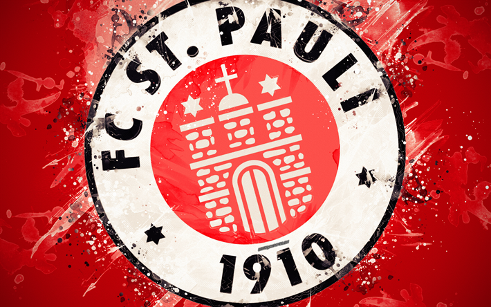 FC St Pauli, 4k, boya, sanat, logo, yaratıcı, Alman Futbol Takımı, 2 Bundesliga, amblemi, kırmızı arka plan, grunge tarzı, St Pauli, Almanya, futbol
