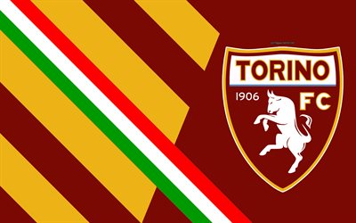 Torino FC, 4k, italiano, club de f&#250;tbol, el logotipo, la abstracci&#243;n, el fondo de color marr&#243;n, con el emblema de la Serie a, Italia, Tur&#237;n, de la Bandera de Italia, el f&#250;tbol