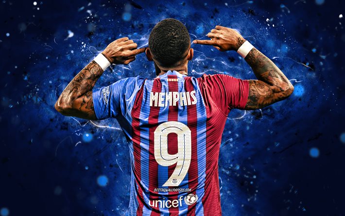 Download wallpapers Memphis Depay Barcelona, 2021 back view, 4k, LaLiga