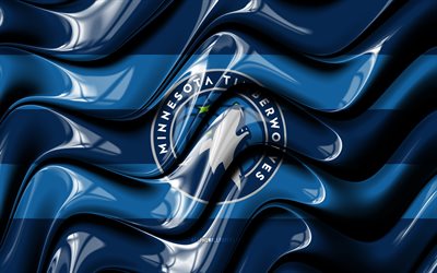 Drapeau des Minnesota Timberwolves, 4k, vagues 3D bleues, NBA, &#233;quipe am&#233;ricaine de basket-ball, logo des Minnesota Timberwolves, basket-ball, Minnesota Timberwolves