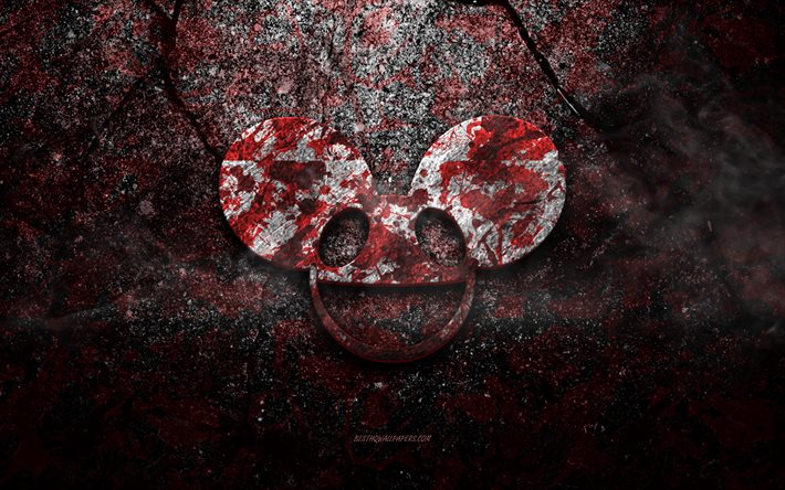 logo deadmau5, art grunge, logo de pierre deadmau5, texture de pierre rouge, deadmau5, texture de pierre grunge, embl&#232;me de deadmau5, logo 3d de deadmau5