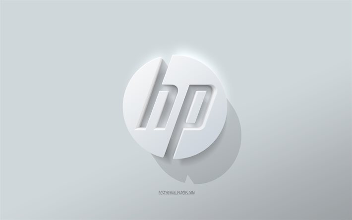 شعار HP, Hewlett-Packard, خلفية بيضاء, شعار HP ثلاثي الأبعاد, فن ثلاثي الأبعاد, الصحة