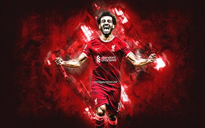 Mohamed Salah, Liverpool FC, red stone background, football, Salah art, grunge art, Premier League, England