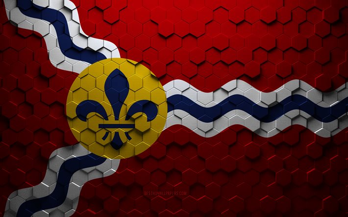 Bandera de San Luis, Missouri, arte de panal, bandera de hexágonos de San Luis, San Luis, arte de hexágonos 3d, bandera de San Luis