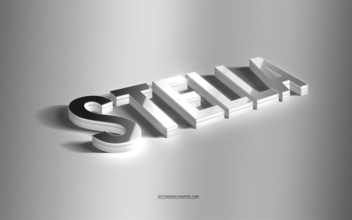 Stella, hopea 3D -taide, harmaa tausta, taustakuvat nimill&#228;, Stellan nimi, Stellan onnittelukortti, 3D -taide, kuva Stellan nimell&#228;