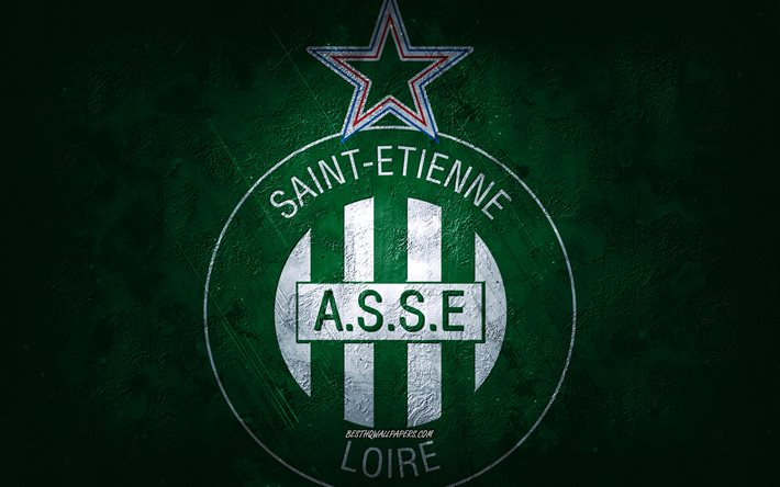 AS Saint-Etienne, &#233;quipe de France de football, fond vert, logo AS Saint-Etienne, art grunge, Ligue 1, France, football, embl&#232;me AS Saint-Etienne