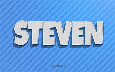 Steven, blue lines background, wallpapers with names, Steven name, male names, Steven greeting card, line art, picture with Steven name
