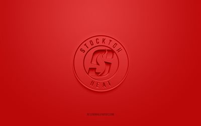 Stockton Heat, creative 3D logo, red background, AHL, 3d emblem, American Hockey Team, American Hockey League, California, USA, 3d art, hockey, Stockton Heat 3d logo