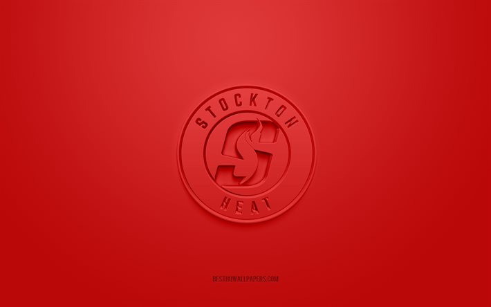 Stockton Heat, logo creativo en 3D, fondo rojo, AHL, emblema 3d, equipo de hockey americano, liga americana de hockey, California, Estados Unidos, arte 3d, hockey, logo 3d de Stockton Heat