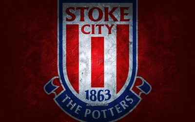 Stoke City FC, equipo de f&#250;tbol ingl&#233;s, fondo rojo, logotipo de Stoke City FC, arte grunge, Campeonato de EFL, Stoke City, f&#250;tbol, Inglaterra, emblema de Stoke City FC
